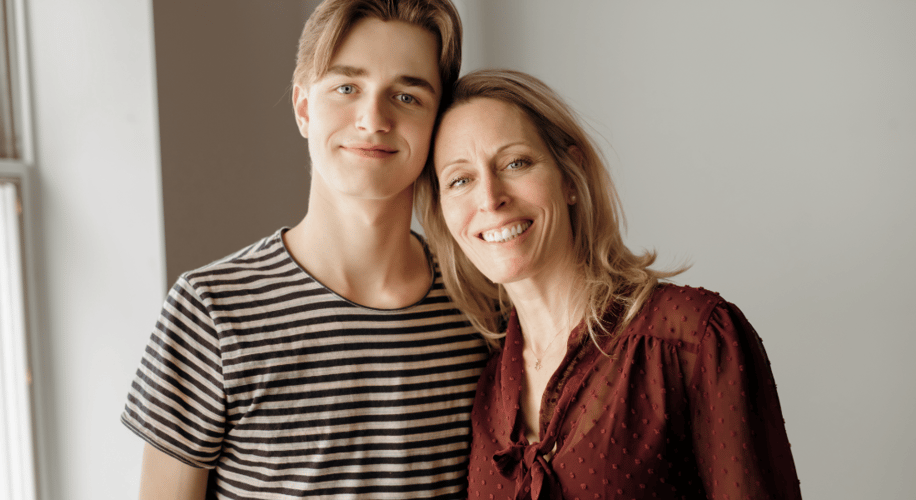 young man and his mother